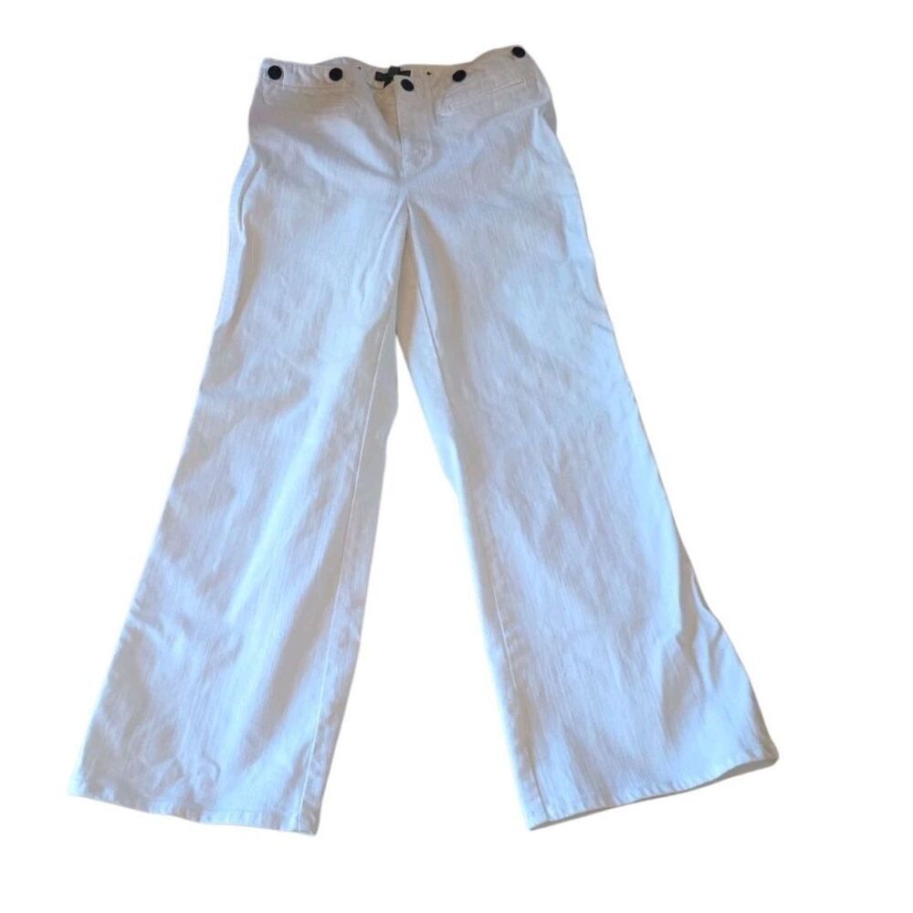 Lauren Jeans Co. Size 4 White Nautical Premium Denim Button Accent Wide Leg